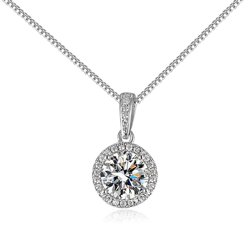 Silver Plated Crystal Studded Circular Solitaire Pendant – Elegant Anti-Tarnish Jewelry for Women