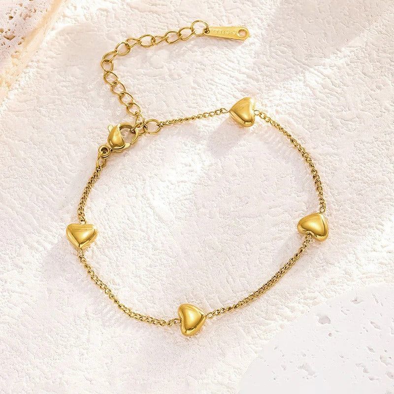 Gold Plated Stainless Steel Anti Tarnish Heart themed Wraparound Bracelet For Women