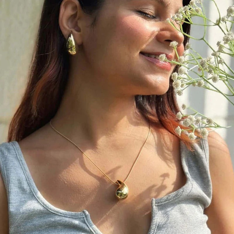 Gold Plated Glossy Chunky Dome Drop Jewellery Set