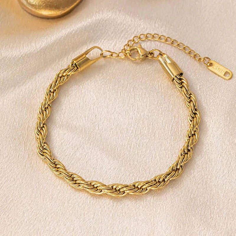 Gold Plated Anti Tarnish Stainless Steel Thin Chain Rope Style Wraparound Bracelet