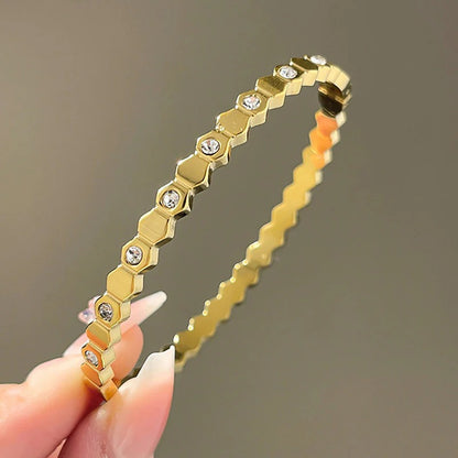 Gold-Plated AD Bangle-Style Hexagonal Anti Tarnish Bracelet