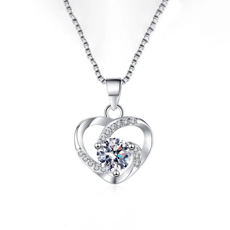 Silver Plated Anti Tarnish American Diamond Studded Heart Themed Pendant