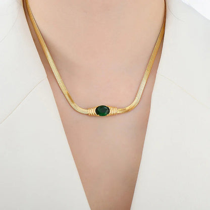 Gold Plated Stainless Steel Anti Tarnish Stone Studded Snake Chain Pendant