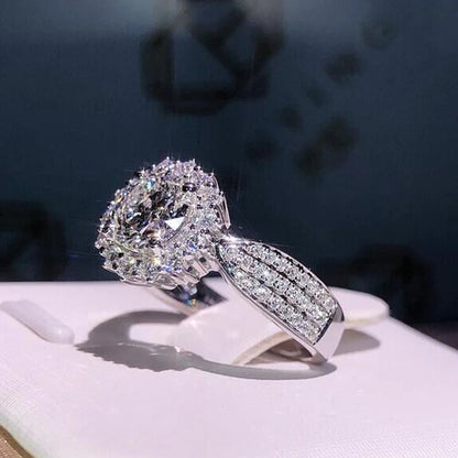 Silver Plated Anti Tarnish American Diamond Crushed Ice Cut Star-Like Finger Ring