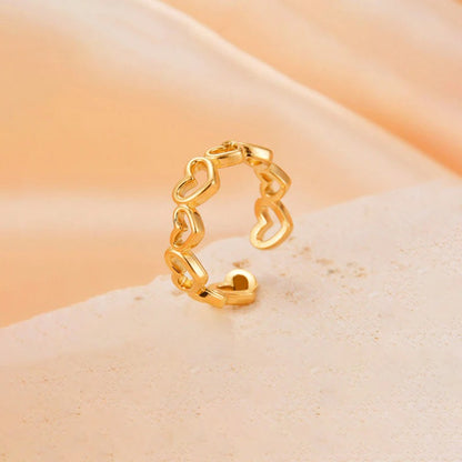 Gold Plated Anti Tarnish Stainless Steel Heart Themed Adjustable Finger Ring