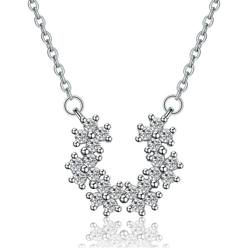 Silver Plated American Diamond Studded Half Hoop Floral Pendant
