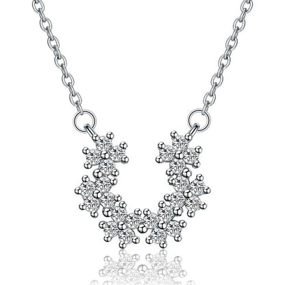 Silver Plated American Diamond Studded Half Hoop Floral Pendant