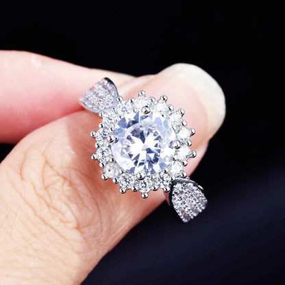 Silver Plated Anti Tarnish American Diamond Crushed Ice Cut Star-Like Finger Ring