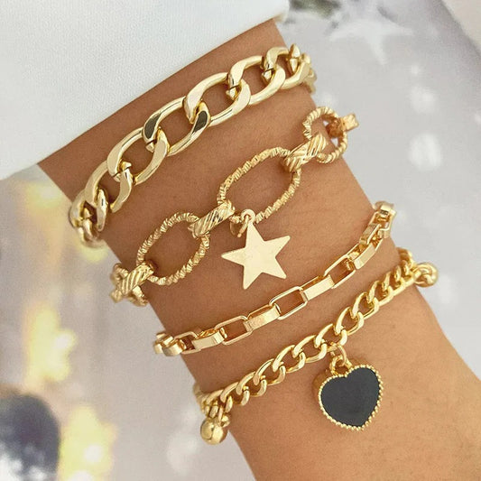 Golden Heart-Star Contemporary Bracelet (Pack of 4)