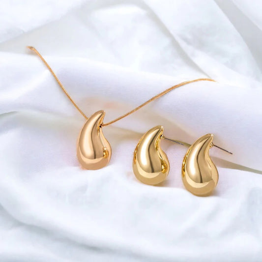 Gold Plated Glossy Chunky Dome Drop Jewellery Set