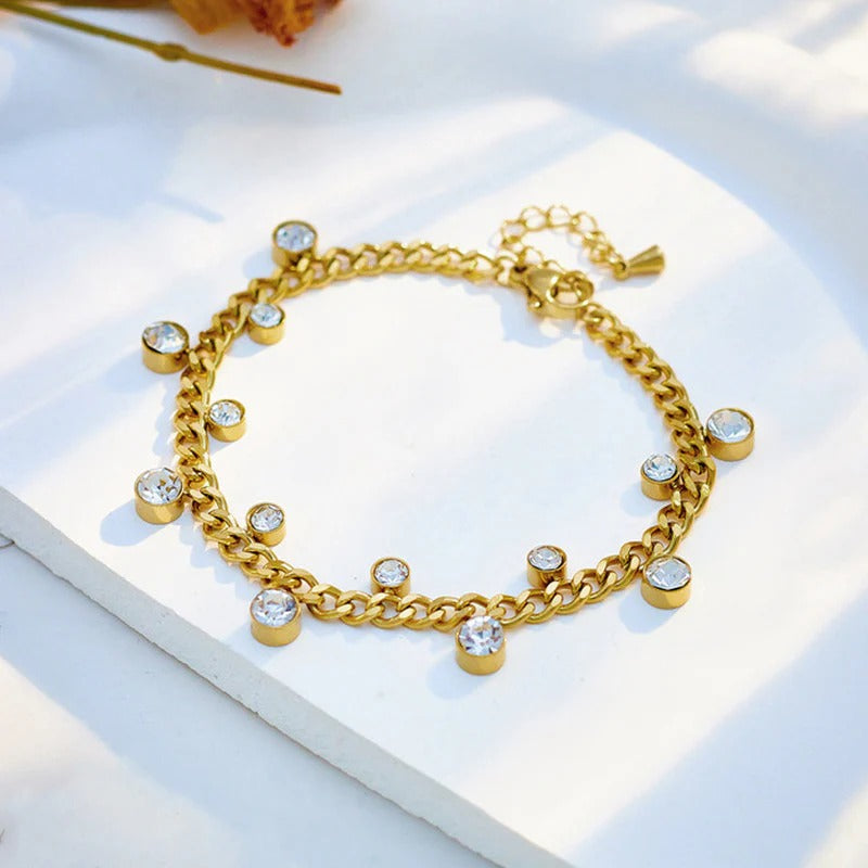 Gold Plated Stainless Steel Anti Tarnish Crystal Accents Dainty Wraparound Bracelet