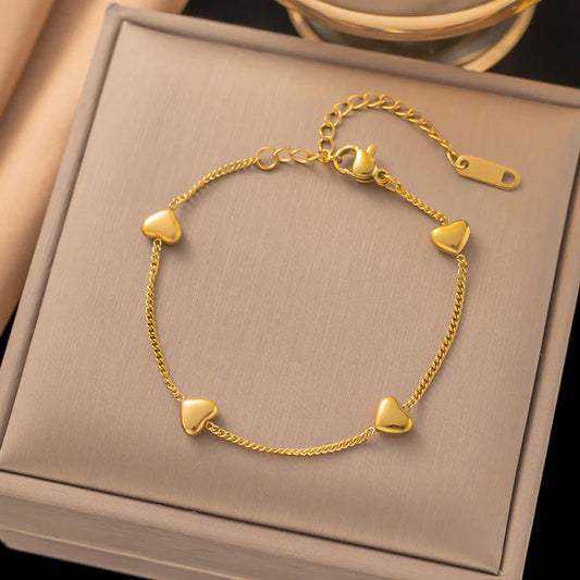 Gold Plated Stainless Steel Anti Tarnish Heart themed Wraparound Bracelet For Women