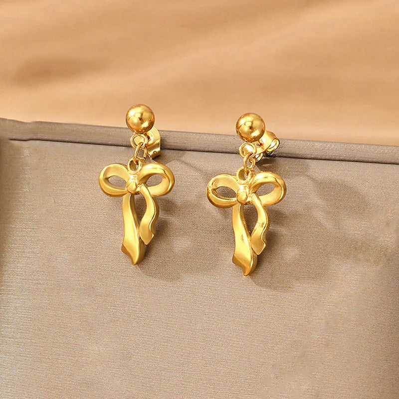 Gold-Plated Stainless Steel Anti Tarnish Infinity Bow Drop Earrings