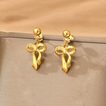 Gold-Plated Stainless Steel Anti Tarnish Infinity Bow Drop Earrings