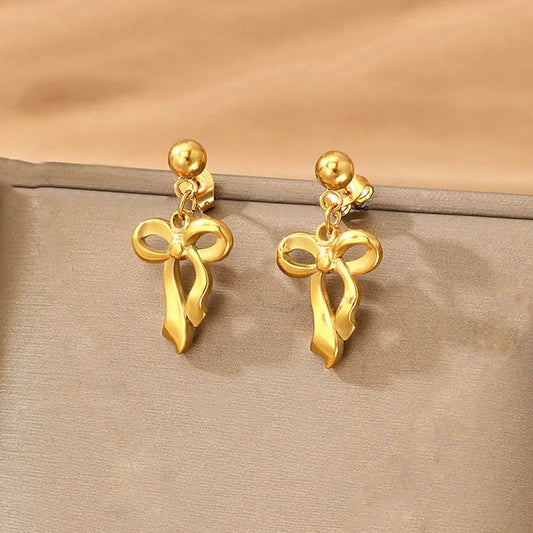 Gold-Plated Stainless Steel Anti Tarnish Infinity Bow Drop Earrings