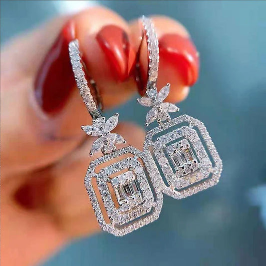 Silver Plated Anti Tarnish American Diamond Studded Iconic Luxury Geometric Drop