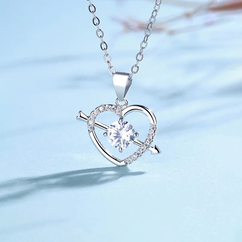 Silver Plated Anti Tarnish American Diamond Studded Heart Themed Pendant
