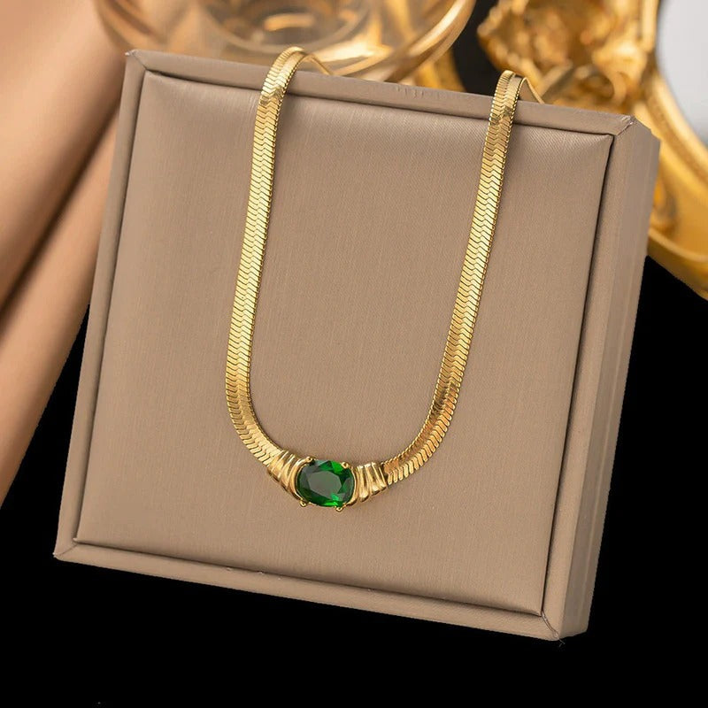 Gold Plated Stainless Steel Anti Tarnish Stone Studded Snake Chain Pendant
