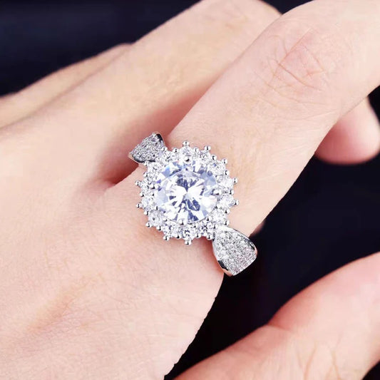 Silver Plated Anti Tarnish American Diamond Crushed Ice Cut Star-Like Finger Ring