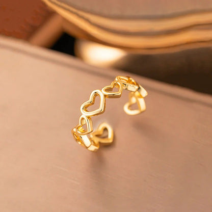 Gold Plated Anti Tarnish Stainless Steel Heart Themed Adjustable Finger Ring