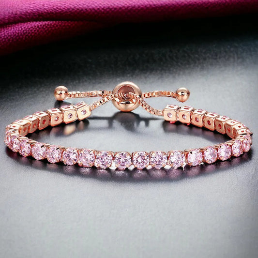 Round Cut Cubic Zirconia Pink Matrix Tennis Bracelet