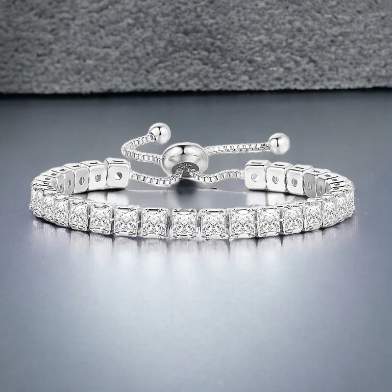 Zaverati Square Cut Cubic Zirconia White Matrix Anti Tarnish Tennis Bracelet
