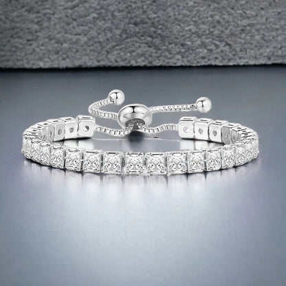 Zaverati Square Cut Cubic Zirconia White Matrix Anti Tarnish Tennis Bracelet