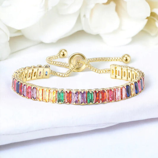 Rectangular Cut Cubic Zirconia Multicolor Matrix Tennis Bracelet