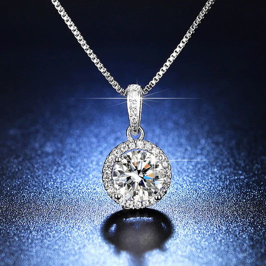 Silver Plated Crystal Studded Circular Solitaire Pendant – Elegant Anti-Tarnish Jewelry for Women