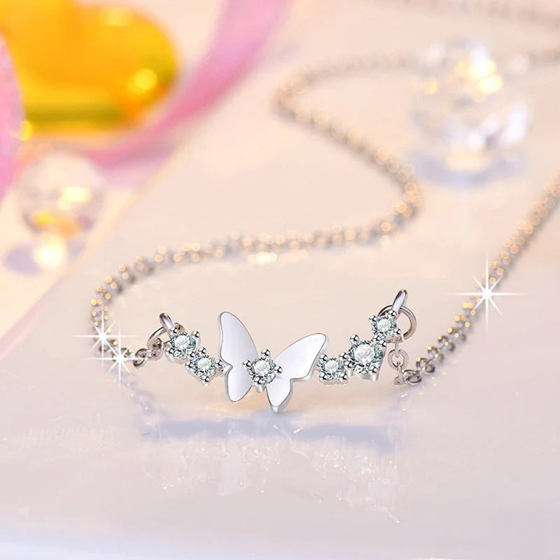 Silver Plated American Diamond Studded Butterfly Themed Contemporary Pendant