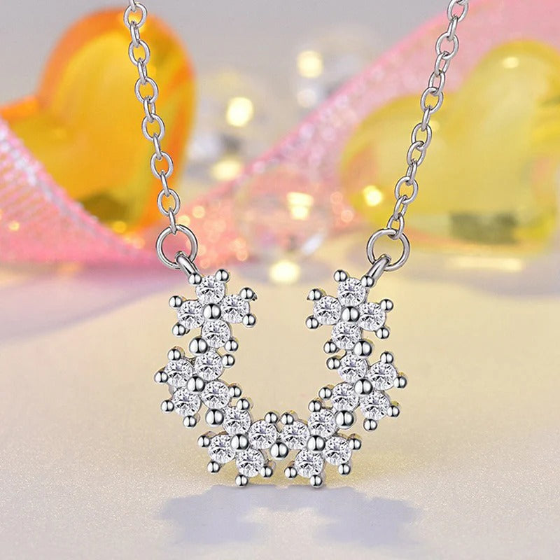 Silver Plated American Diamond Studded Half Hoop Floral Pendant