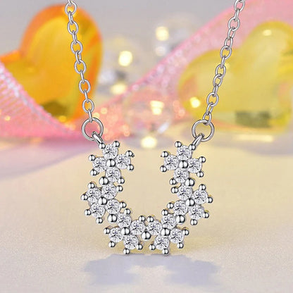 Silver Plated American Diamond Studded Half Hoop Floral Pendant