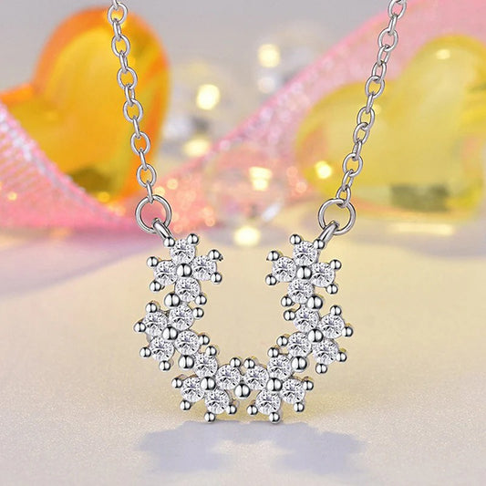 Silver Plated American Diamond Studded Half Hoop Floral Pendant