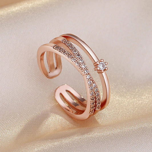 Rose Gold American Diamond Studded Contemporary Korean Finger Ring