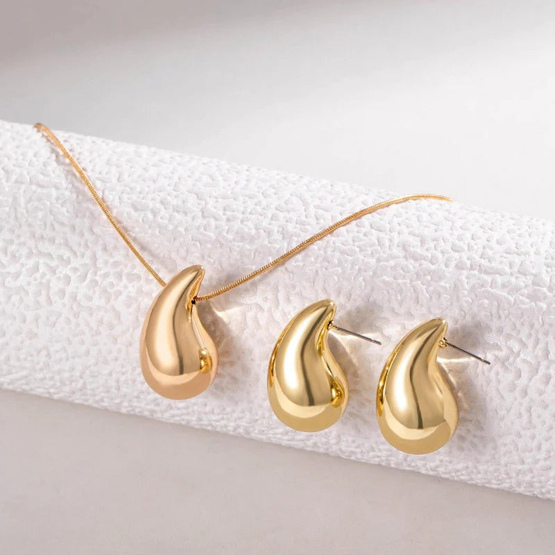 Gold Plated Glossy Chunky Dome Drop Jewellery Set