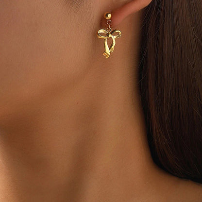 Gold-Plated Stainless Steel Anti Tarnish Infinity Bow Drop Earrings