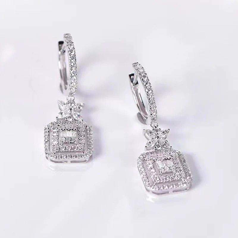 Silver Plated Anti Tarnish American Diamond Studded Iconic Luxury Geometric Drop