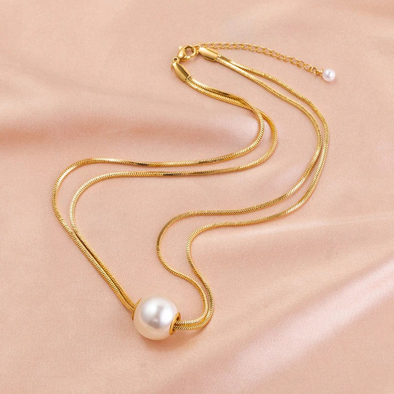 Gold Plated Stainless Steel Anti Tarnish Pearl Studded Pendant