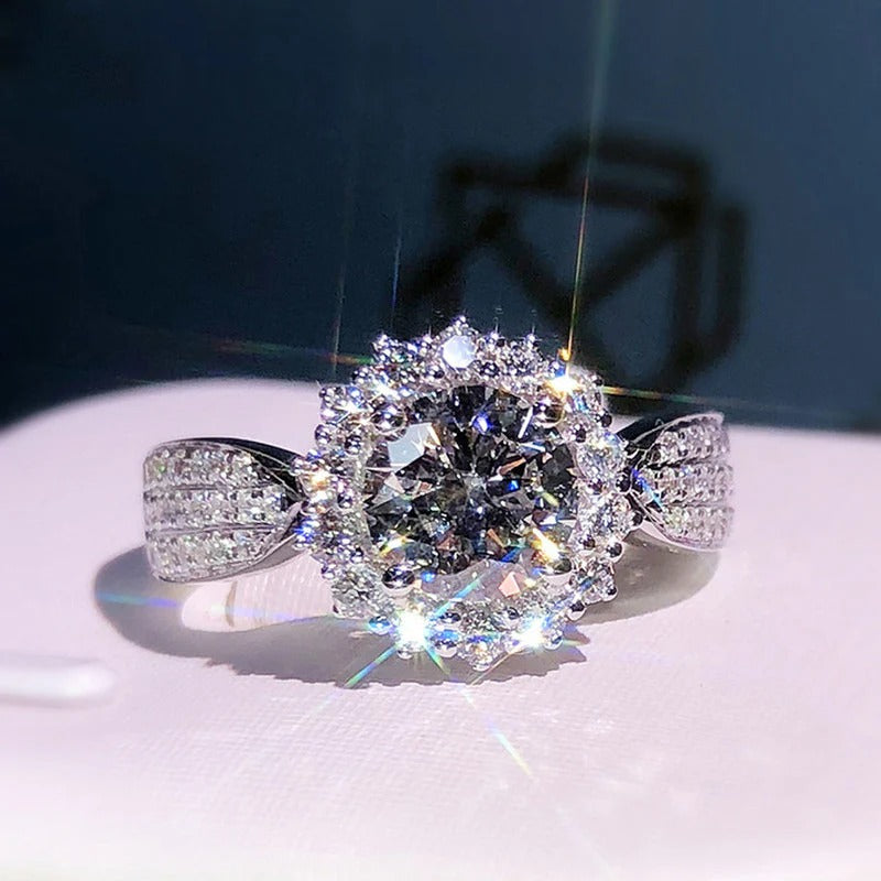 Silver Plated Anti Tarnish American Diamond Crushed Ice Cut Star-Like Finger Ring