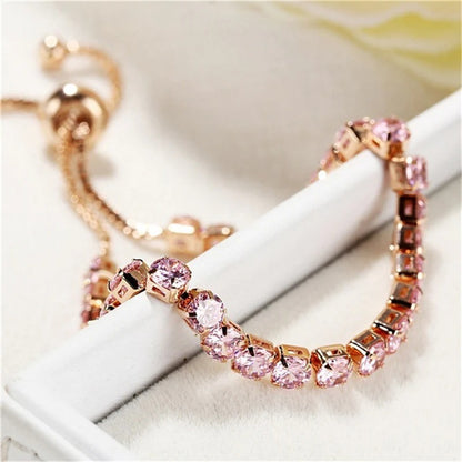 Round Cut Cubic Zirconia Pink Matrix Tennis Bracelet