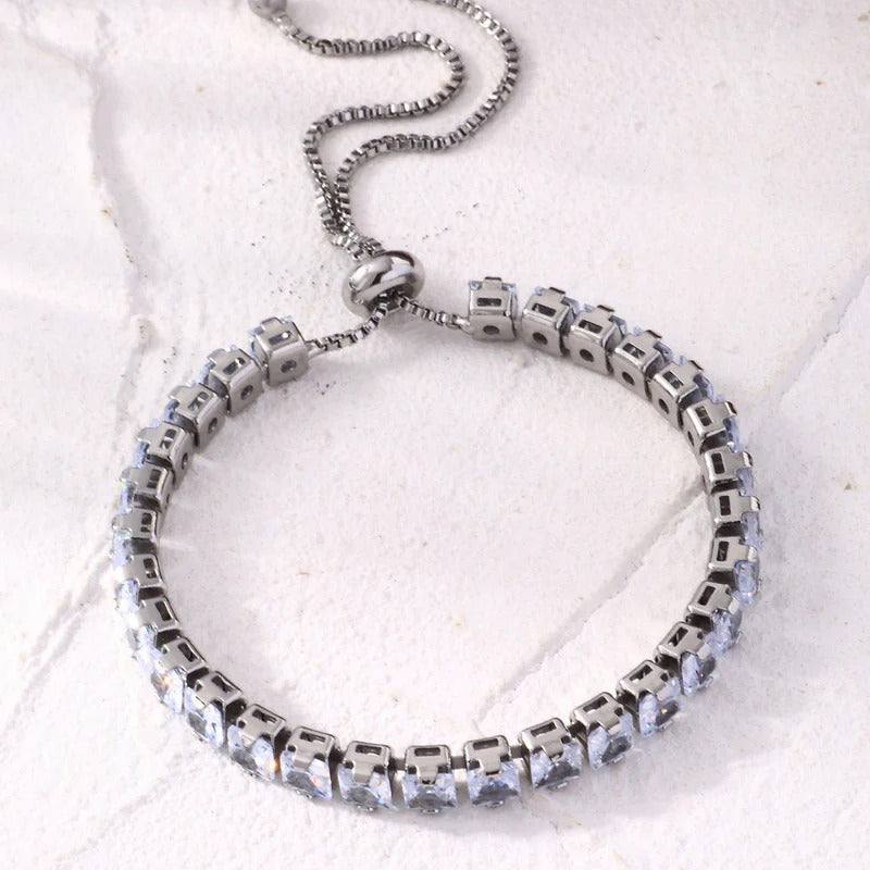 Zaverati Square Cut Cubic Zirconia White Matrix Anti Tarnish Tennis Bracelet