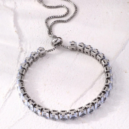 Zaverati Square Cut Cubic Zirconia White Matrix Anti Tarnish Tennis Bracelet