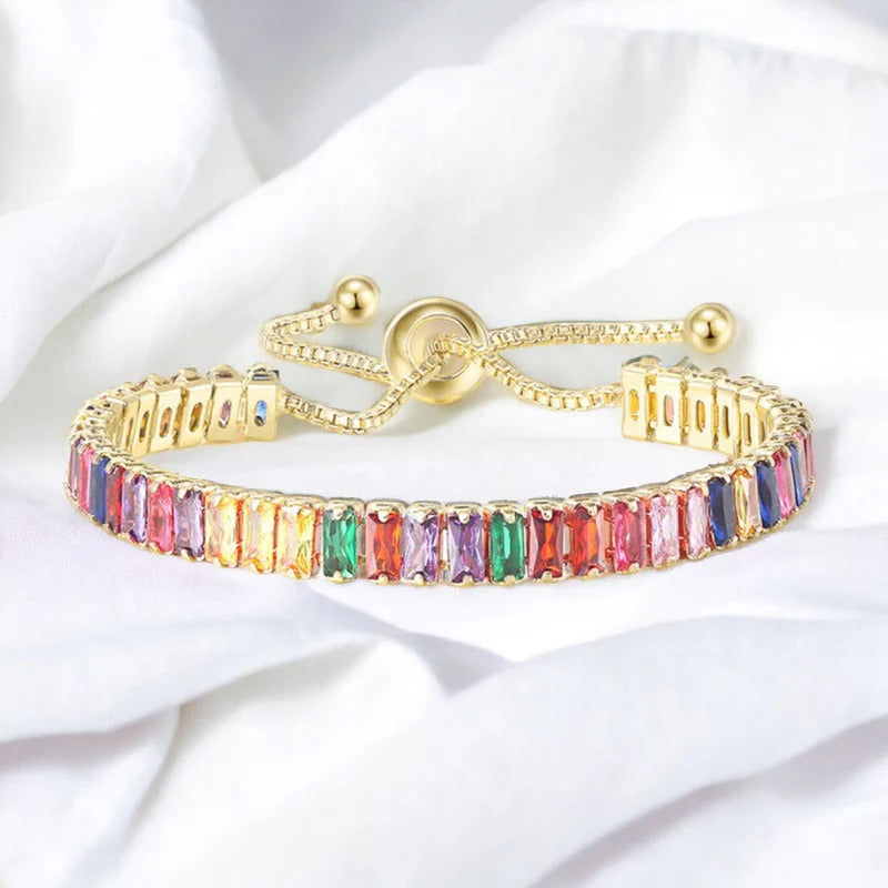Rectangular Cut Cubic Zirconia Multicolor Matrix Tennis Bracelet