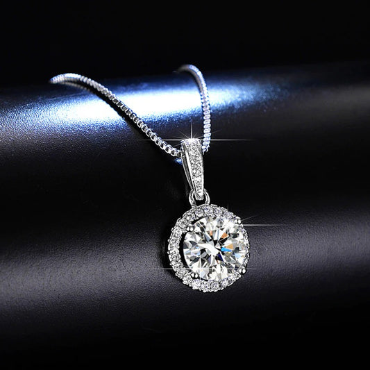 Silver Plated Crystal Studded Circular Solitaire Pendant – Elegant Anti-Tarnish Jewelry for Women
