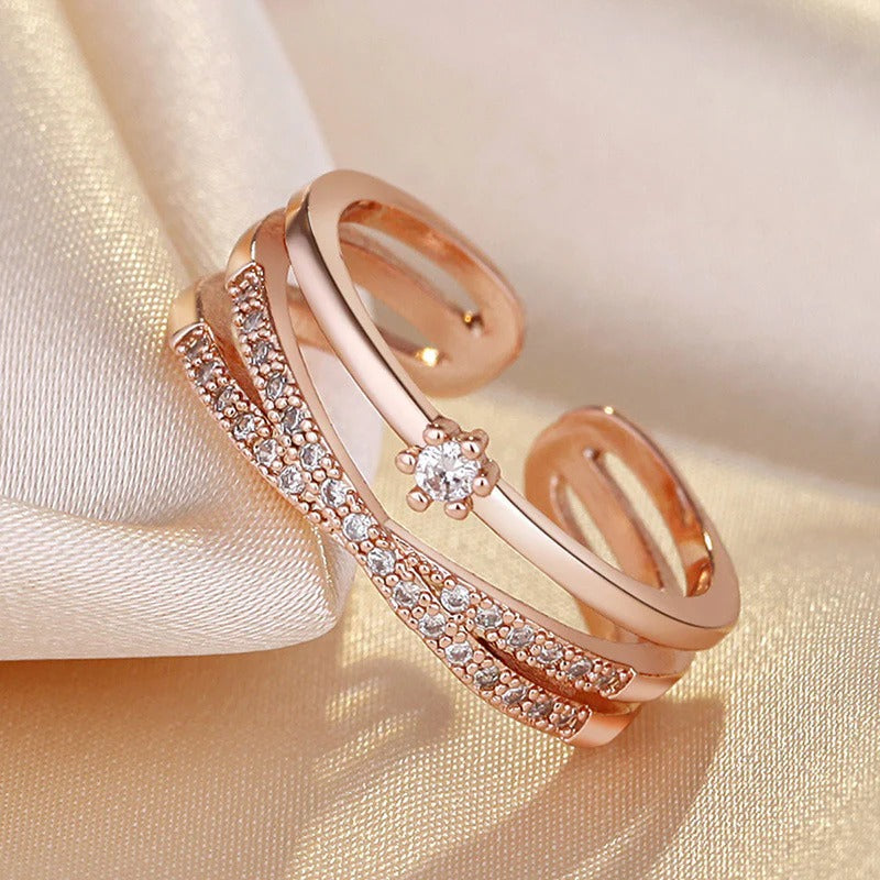 Rose Gold American Diamond Studded Contemporary Korean Finger Ring