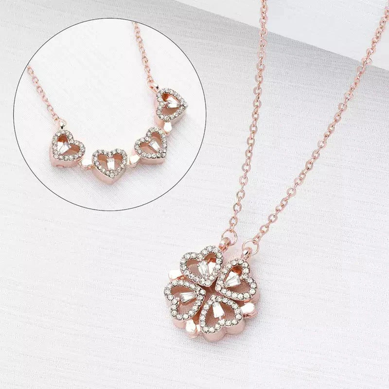 Rose Gold Plated Clover Design AD Openable Magnetic Pendant