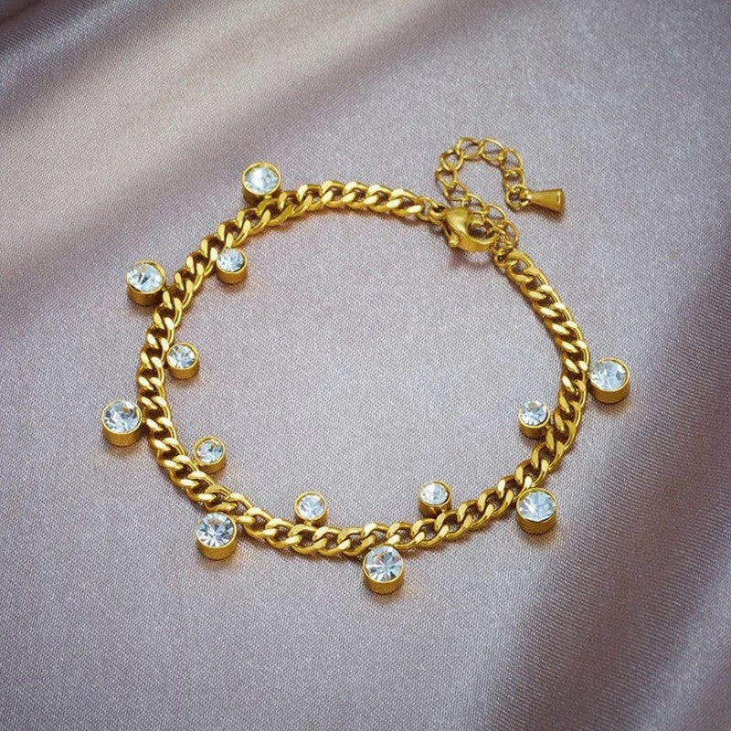Gold Plated Stainless Steel Anti Tarnish Crystal Accents Dainty Wraparound Bracelet