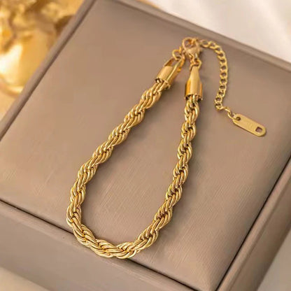 Gold Plated Anti Tarnish Stainless Steel Thin Chain Rope Style Wraparound Bracelet
