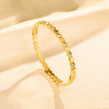 Gold-Plated AD Bangle-Style Hexagonal Anti Tarnish Bracelet