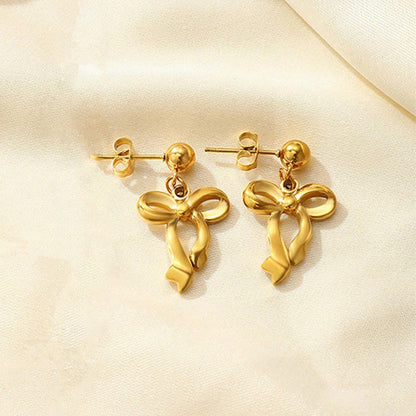 Gold-Plated Stainless Steel Anti Tarnish Infinity Bow Drop Earrings